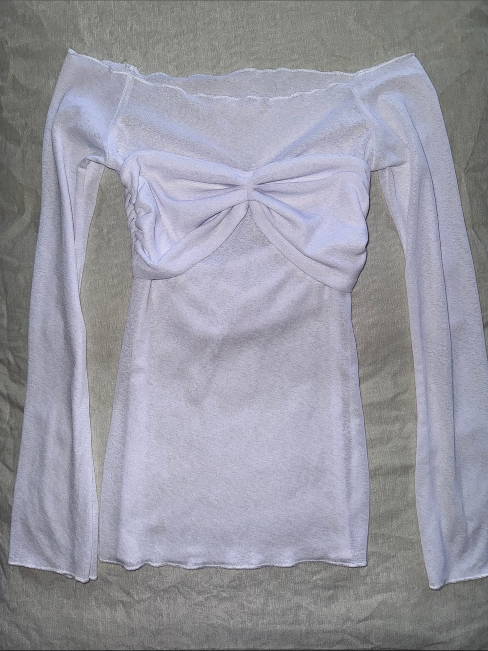Off-Shoulder Twist Front Long Sleeve Top - White